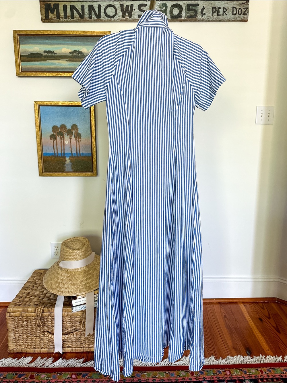 Stateside Blue & White Stripe Maxi Shirt Dress | Nantucket Style | Size Small - Picture 2 of 8